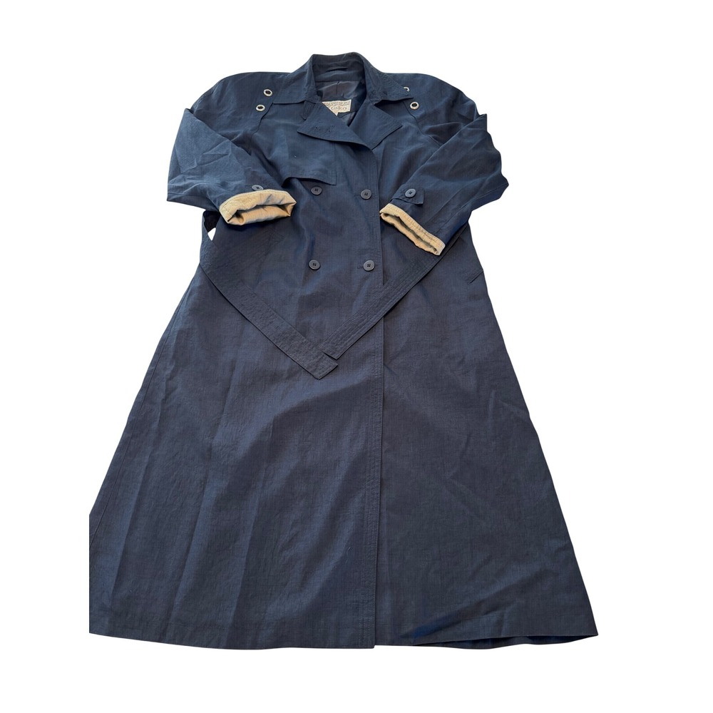 Gallery Womens Navy Blue Double Breasted Long Trench Coat Belted Size 10
